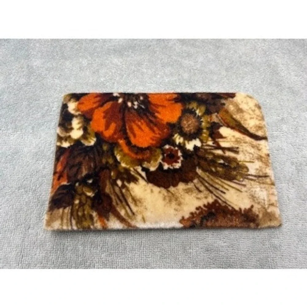 Vtg Velvet Floral‎ Clutch Bag Orange Brown Retro 70s Zipper Pouch Cosmetic Bag